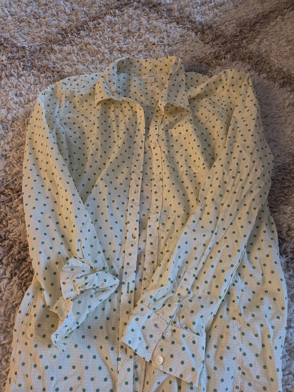 Caslon Light Green Polka Dot Button Down Shirt